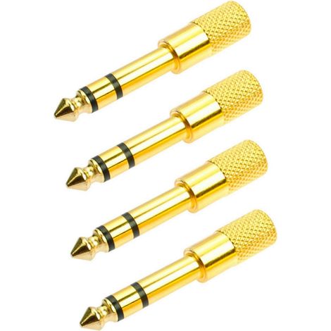 Adaptateur convertisseur audio jack 4x avec prise stéréo, compatible avec les connecteurs mâles 6,5 mm vers femelles 3,5 mm, convient aux guitares électriques, casques audio, mini-casques, etc. (Or) (1/2)