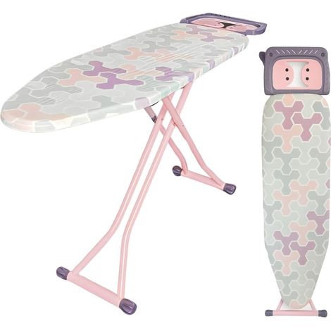 Asse da stiro pieghevole con altezza regolabile - Misura 137x37 cm - Tavola da stiro con poggia ferro da stiro e copriasse - Colore lilla e rosa (1/5)