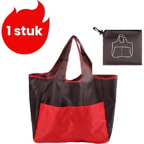 Sac de courses pliable rouge en tissu Oxford grand format portable et réutilisable sac écologique pour courses rangement et transport quotidien (1/5)