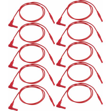 Câble de test J.70026 avec fiches bananes 4 mm / Fiche télescopique droite, connecteur mâle-mâle à rotation à droite / Type de protection, lot de 10 (rouge) (1/5)