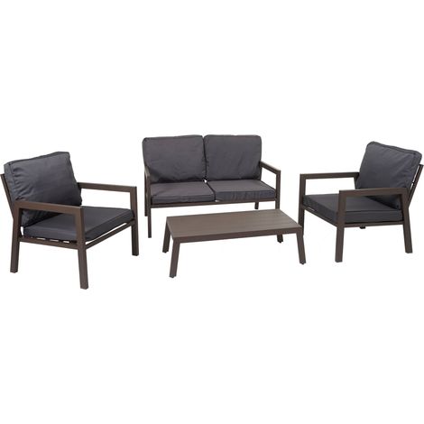 Set salotto giardino esterno salottino HHG-290 acciaio verniciato a polvere cuscini grigio
