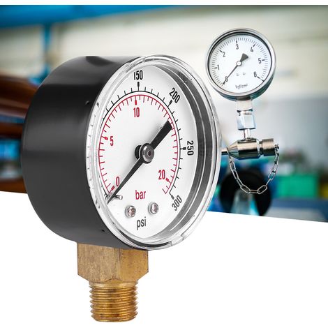 Manomètre 50 mm, filetage laiton 1/4 BSPT pour carburant, air, huile, gaz, eau (0-300 PSI 0-20 Bar) (1/5)