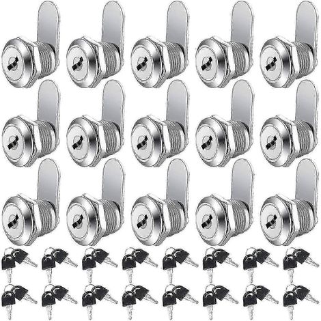 16 key-operated comb locks for cabinets, 5/8-inch zinc alloy drawer locks, silver.