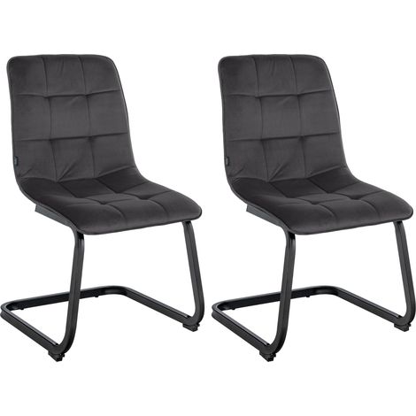 Set de 2 chaises de salle à manger coutures décoratives carrées en velours noir et pieds luge en métal noir 100001576 (1/5)