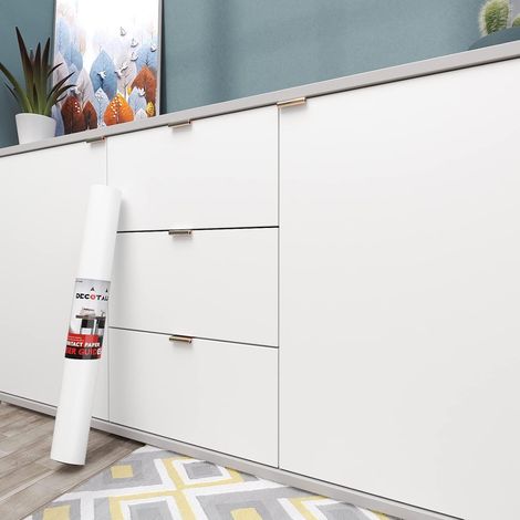 Papier Peint Adhesif Mural Blanc 40X500cm Adhésif pour Meubles Autocollant Meuble Vinyle PVC Vinyle étanche Film adhésif pour Cuisine Armoire Porte Murs Interieur (1/5)