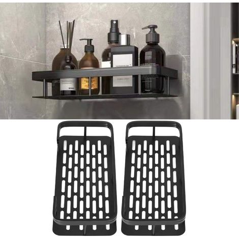 Doppellagiges Badezimmer-Ablageregal, rechteckiges Duschablageregal ohne Bohren, schwarz. (1/5)