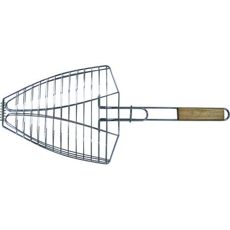 Sandrigarden 7910805 Graticola per Pesce Doppia in Acciaio Cromato Impugnatura in Legno 61x25,5 cm (1/2)