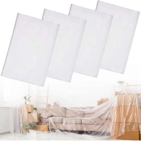 4x5m Bache de Protection Peinture, 4 Paquets Plastique Protection Peinture, Film de Couverture Feuilles de Plastique Imperméables pour La Peinture et l'ameublement (4 Pièces) (1/5)