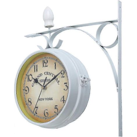 Horloge murale double face 2024, style européen, horloge de jardin, adaptée à une installation extérieure, blanche (1/5)