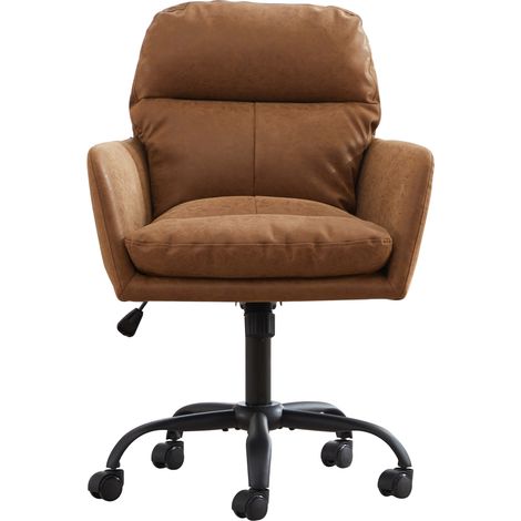 Chaise de bureau en cuir régénéré marron, réglable en hauteur, avec dossier ergonomique, assise rembourrée confortable et base métal noir, CHICFURN (1/5)