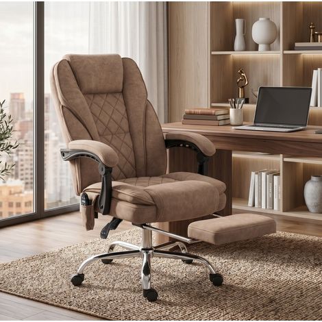 Silla de oficina ergonómica de masaje, reposapiés, giratoria, con ruedas, marrón DESVIAE (1/5)