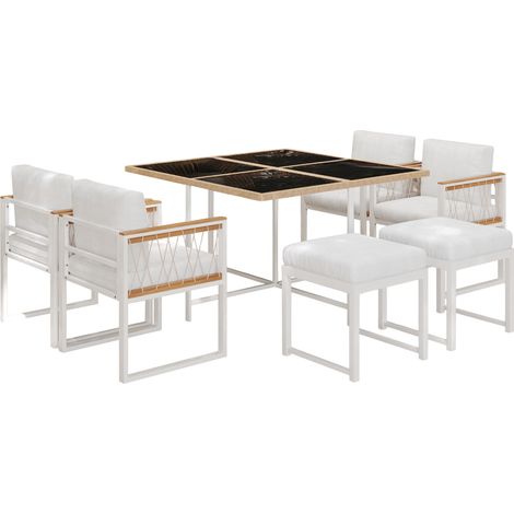 Ensemble mobilier de jardin 7 pièces pour 6 personnes avec table en verre trempé et fauteuils en polyester tressé (1/5)