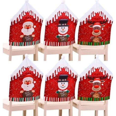 Housse de Chaise Noël Décoration Chapeau Homme Neige Père Noël pour Restaurant Salle à Manger Party Anniversaire Mariage (6 pcs) (1/4)