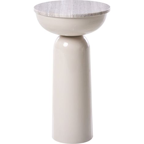 Table d'Appoint Moderne Plateau en Marbre et Pied en Métal Revêtement Poudré Rond Beige Falcon