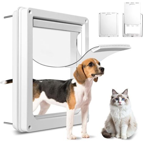 Porte pour chien en plastique antirouille avec rabat magnétique transparent souple et panneau de fermeture à clip, 44 x 36 cm, porte pour animaux de compagnie à verrouillage bidirectionnel (1/5)
