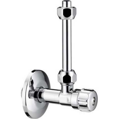 Schläfer 1437200 Rubinetto d'Arresto a Squadra, Progettato per Cassetta Wc, Tubo in Rame dal Diametro 10mm x 10cm, Include anche un Rosone, Uscita Acqua 3/8, in Ottone Cromato Antisfilamento (1/5)