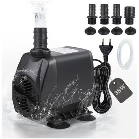 Pompe à Eau Submersible Pompe 2000L/H Pompe de Bassin 38W Pompe de Filtration, Pompe à Fontaine, Pompe D'alimentation, Pompe Ruisseau avec Câble de 2M, Tuyau, 4 Buses pour Étang Aquarium (1/5)