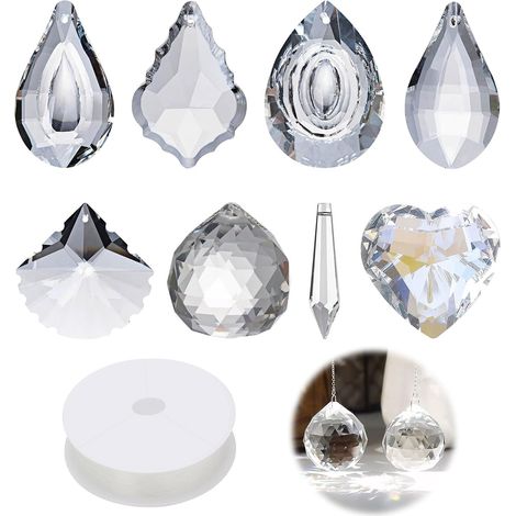 Lot de 8 Attrape-soleil, Prisme Cristal Suspendu, Décoration Fenêtre, Cordon Inclus, Jardin (1/5)