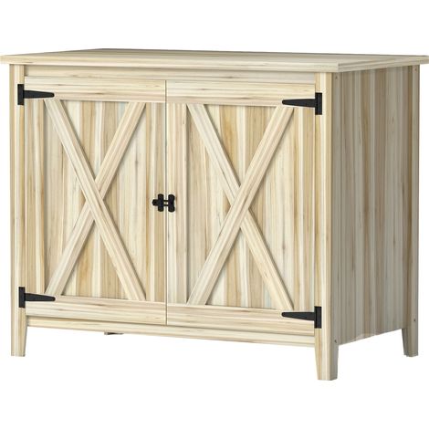 Gartenschrank aus Naturholz mit doppelten Einlegeböden und Türen, 110 x 60 x 88,5 cm