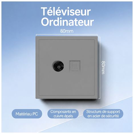 Prise combinée TV + RJ45 Cat5 murale 80x80mm, 1 Pièce (1/5)