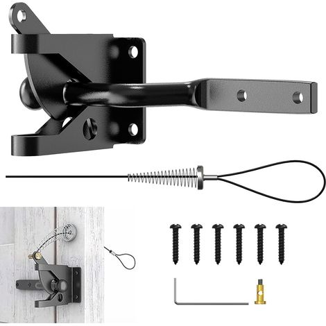 Loquet de portail autobloquant long , ressort en acier au carbone avec câble de traction réglable, pour clôtures en métal et en bois (Court)