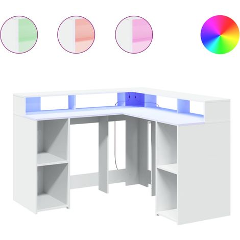 Maison Exclusive - Escritorio con luz LED madera ingeniería blanc