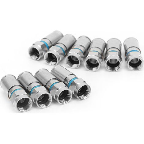 10 pièces RG6 UK Connecteur F comprimé pour câble d'antenne, adaptateur vidéo et satellite (F-008)
