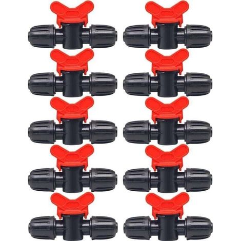10 Pièces Vanne Commutation d'Irrigation, Irrigation Pipe Valve Switch,Robinet Barbelé Double Mâle, pour L'irrigation des Pelouses de Jardin, pour 16mm Tuyau (1/4)