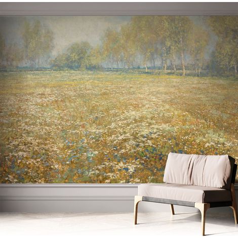 Carta da parati adesiva - fotomurale - facile da applicare - per la soggiorno - camera da letto - Campo in fiore 312x219 cm (1/5)
