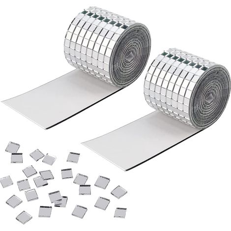 Lot de 2 autocollants mosaïque miroir, mini miroirs carrés en verre, boule disco, pour décoration murale DIY (cuisine, salle de bain), 5 x 5 mm, argent. (1/5)