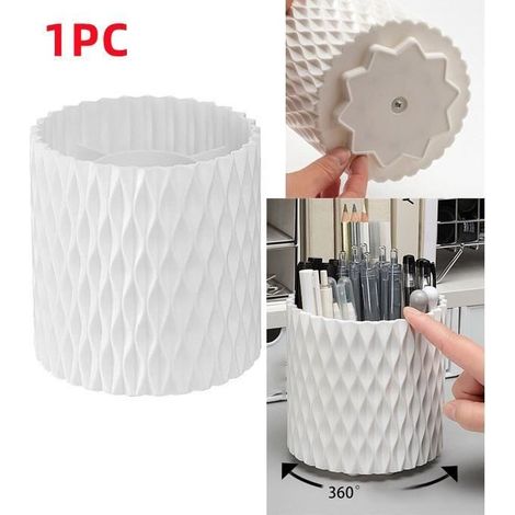 Porte-stylo - Rotation à 360° - Compartiments Organisateur - Présentoir Cosmétique - Blanc