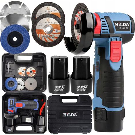 Mini meuleuse d'angle sans balais 12 V 75 mm, 2 disques AKU Hilda 9 x (1/5)