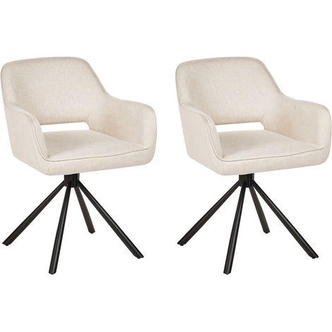 Set of 2 Dining Chairs Swivel LOURES Light Beige (1/5)