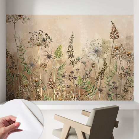 Papier peint adhésif autocollant pour salon chambre à coucher peint imprimé Installation facile Fleurs rustiques 104x70 cm (1/5)