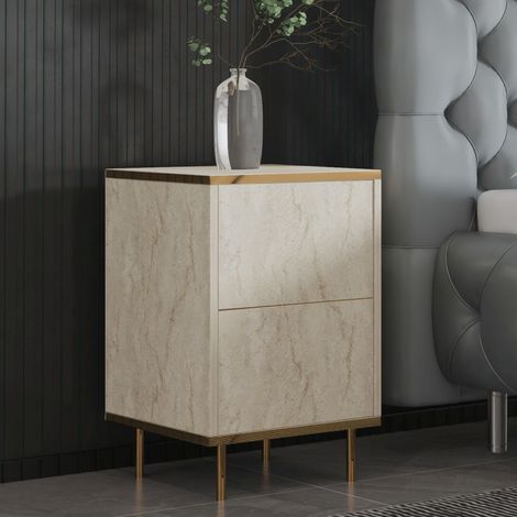 Mesita de noche Vestone, un estante, apertura abatible, una puerta, 40x35x60h cm Beige Mármol (1/5)
