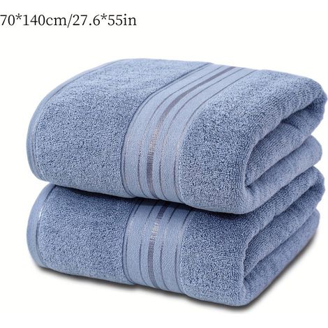 Serviette de bain épaisse en coton, lot de 2, bleu clair, 68 x 140 cm (1/5)