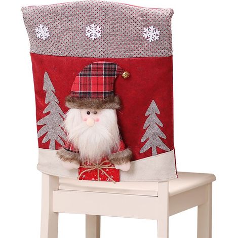 Housse de chaise de Noël pour salle à manger, amovible et réutilisable, motif Père Noël, pour le dossier et le siège. Décoration festive. (1/2)