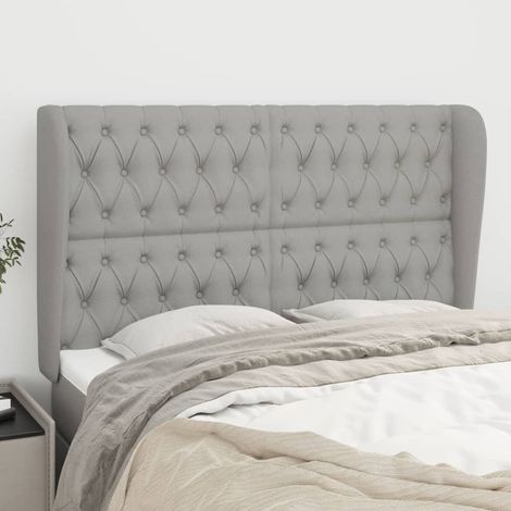 Tête lit de avec oreilles pour lit double, Cadre de lit, Tableau décoratif de chevet Gris clair 147x23x118/128 cm Tissu CDE34146 (1/5)