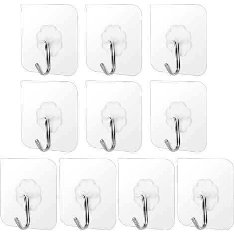 QAZQA Lot de 10 Crochets Adhésifs Transparent, Crochet Mural Solide sans Percer Crochets Autocollant en PVC Épaissi Résistant Imperméable pour Porte-serviette Cuisine Salle de Bain Salon (6 x 6cm (1/5)