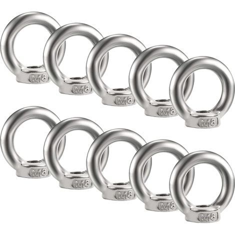 Lot de 10 écrous à œil M6 - En acier inoxydable 304 - Filetage - Écrous à œillets - Matériel - Œillets pour soulever des accessoires (1/5)