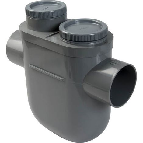 Nicoll – Siphon disconnecteur monobloc Ø100 femelle-femelle à coller – Sans bouchon inférieur – 2 tampons de visite Ø100 – Pour évacuation eaux usées