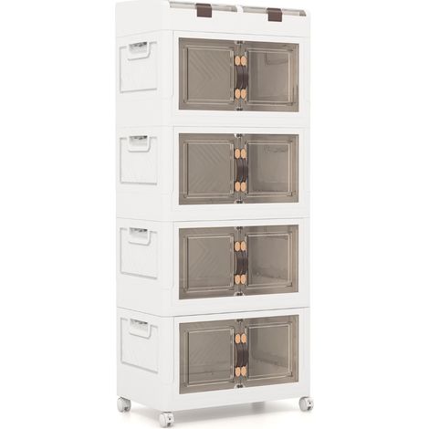 Juego de 4 cajas de almacenamiento plegables de 54,5 x 34,5 x 132 cm con acceso rápido y prácticas ruedas en PP blanco 200010483