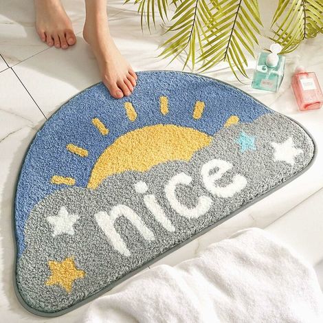 Floor Mat Small Fresh Semicircle Carpet Bathroom Non-slip Mat Absorbent Foot Cushion（Happy Sunlight）