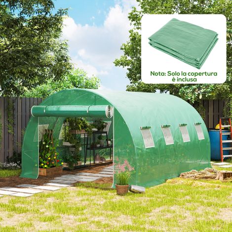 Gewächshaus aus Polyethylen mit 8 Fenstern, Sektionaltor und Bodeneinfassung, 4 x 3 x 2 m, grün (1/5)
