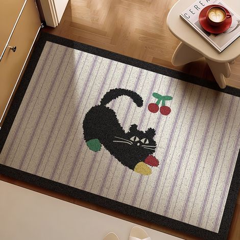 LAN Chatons cerises 4060cm Boucle en soie Tapis d'entrée à motifs de dessins animés, tapis bouclé résistant aux taches et à l'usure, adapté à un usage domestique dans les entrées, découpable et antidé (1/4)