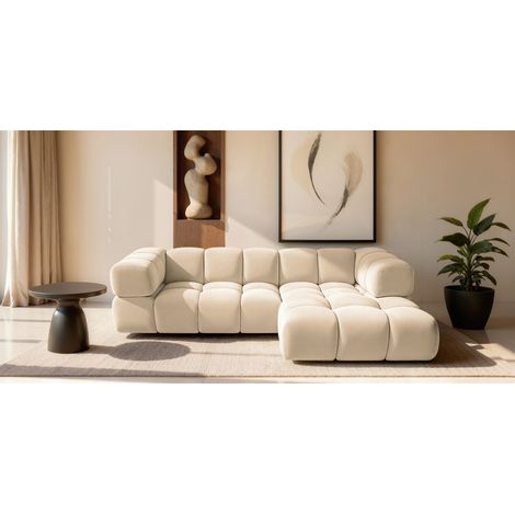Ecksofa Designersofa BLANCHE in Stoff Bluvel Creme Ottomane Rechts