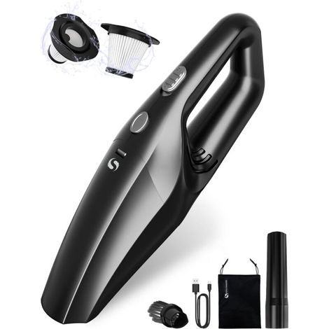 Aspirateur a Main, Mini Aspirateur Voiture Puissant sans Fil avec Batterie Rechargeable, Aspirateur De Table avec HEPA, Accessoires Interieur Kit Nettoyage Voiture pour Homme Femme (1/4)
