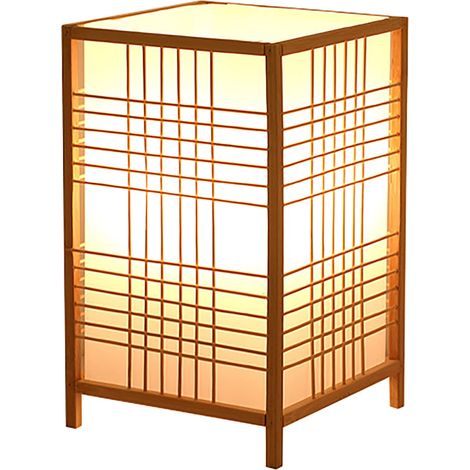 Lampada da Comodino in Legno – Lampada da Tavolo in Stile Retrò con Struttura a Griglia – Luce da Lettura Artigianale e Decorativa – 15 x 25 cm
