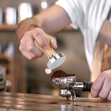 Kaffeepresse aus Edelstahl und Buchenholz mit 51-mm-Griff für Zuhause oder Büro, Kaffeestampfer, 1 Stück (1/5)