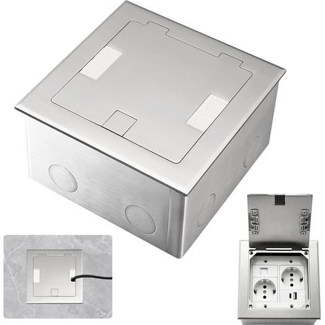 Boîte de Prise Encastrable au Sol, Prise Cachée Plate Encastrée 250V/16A avec 2 Prises EU et Connecteurs USB + Type C + CAT6, Prise de Courant Encastrée Étanche en Acier Inoxydable pour Maison, Hôtel (1/5)